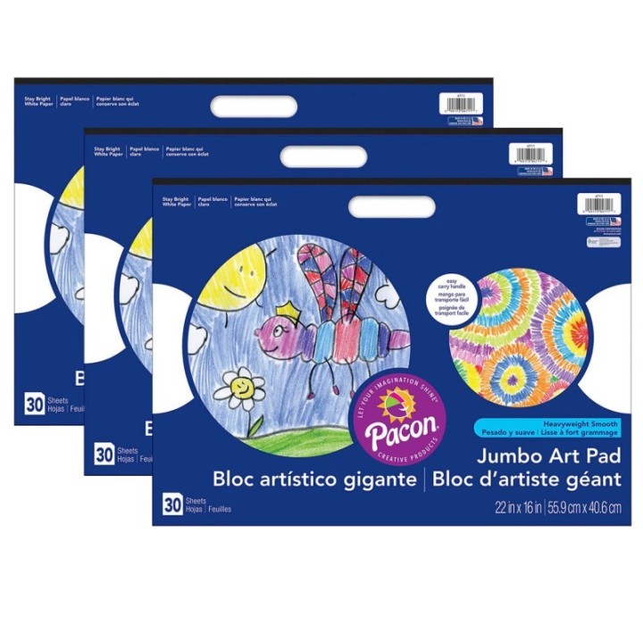 Prang® Jumbo Art Pad, White, 22" x 16", 30 Sheets, Pack of 3