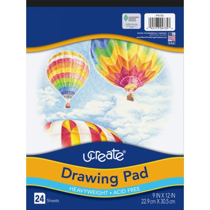 UCreate® Drawing Paper Pad, Heavyweight, 9" x 12", 24 Sheets