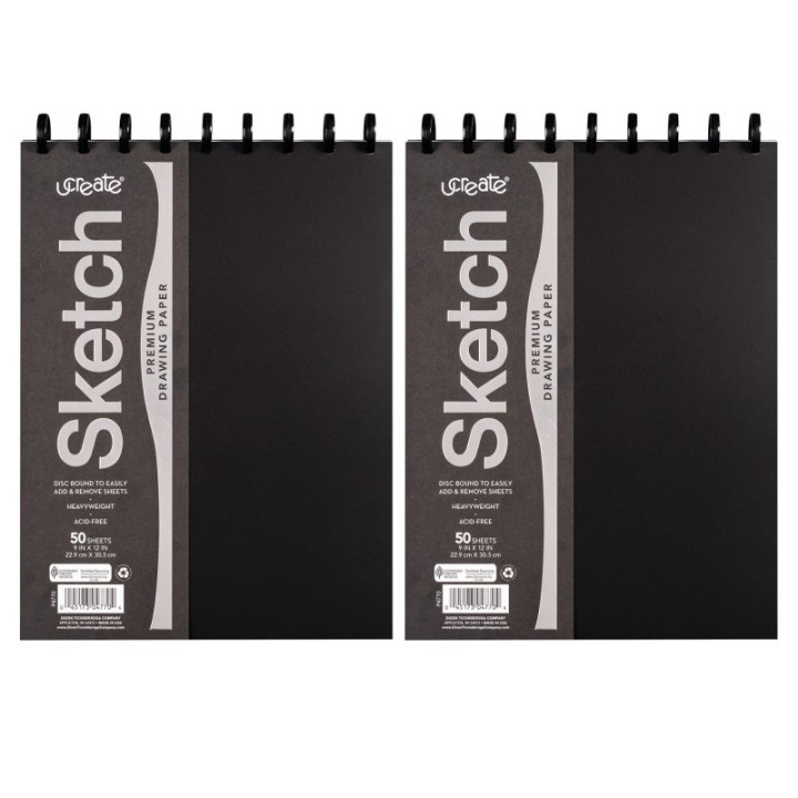 UCreate® Disc Bound Sketch Book, 9" x 12", 50 Sheets, Pack of 2