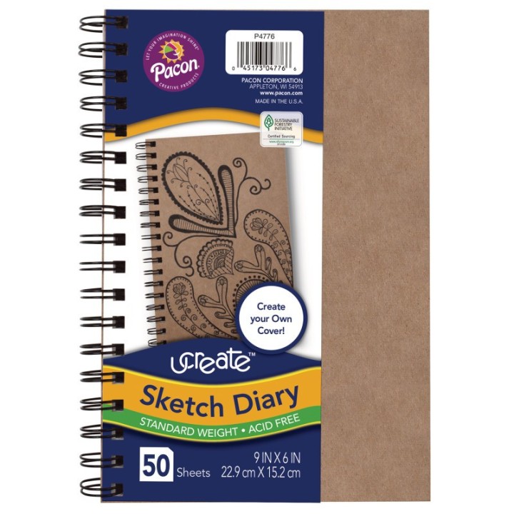 UCreate® Create Your Own Cover Sketch Diary, Natural Chip Cover, 9" x 6", 50 Sheets