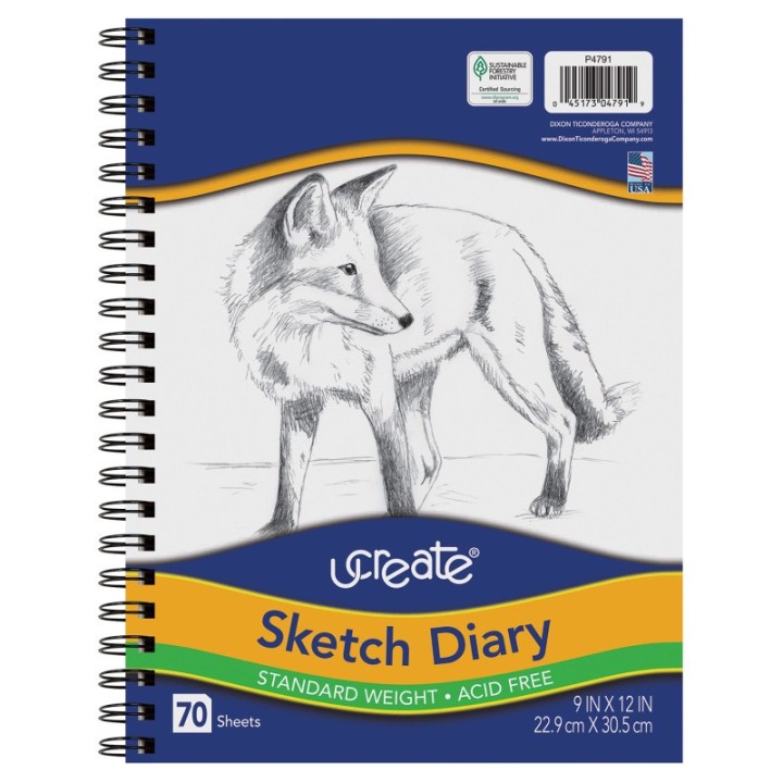 UCreate® Sketch Diary, Standard Weight, 12" x 9", 70 Sheets