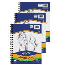 UCreate® Sketch Diary, Standard Weight, 12" x 9", 70 Sheets, Pack of 3