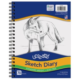 UCreate® Sketch Diary, Standard Weight, 11" x 8-1/2", 70 Sheets
