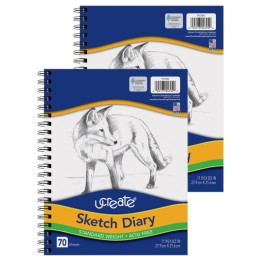 UCreate® Sketch Diary, Standard Weight, 11" x 8-1/2", 70 Sheets Per Pack, Pack of 2
