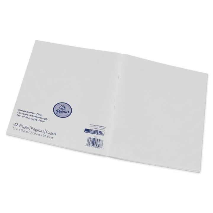 Prang® Beginner Sketch Booklet, Plain, 11" x 8-1/2", 16 Sheets / 32 Pages