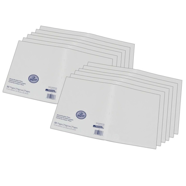 Prang® Beginner Sketch Booklet, Plain, 11" x 8-1/2", 16 Sheets / 32 Pages, Pack of 12