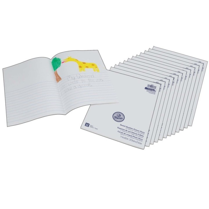 Prang® Beginner Sketch Booklet, Picture Story, 11" x 8-1/2", 16 Sheets / 32 Pages, Pack of 12