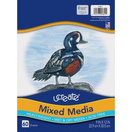 UCreate® Mixed Media Art Paper, Heavyweight, 9" x 12", 60 Sheets