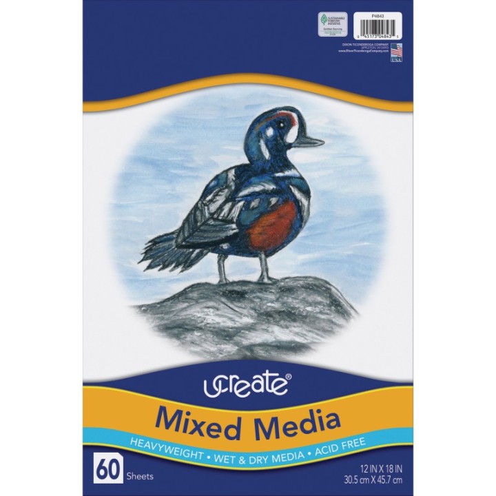 UCreate® Mixed Media Art Paper, Heavyweight, 12" x 18", 60 Sheets