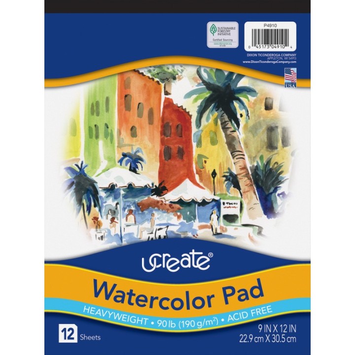 UCreate® Watercolor Pad, 90 lb., 9" x 12", 12 Sheets
