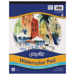 UCreate® Watercolor Pad, 90 lb., 11" x 14", 12 Sheets