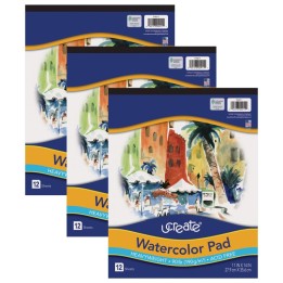 UCreate® Watercolor Pad, 90 lb., 11" x 14", 12 Sheets, Pack of 3