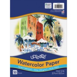 UCreate® Watercolor Paper, White, 90lb., 9" x 12", 50 Sheets
