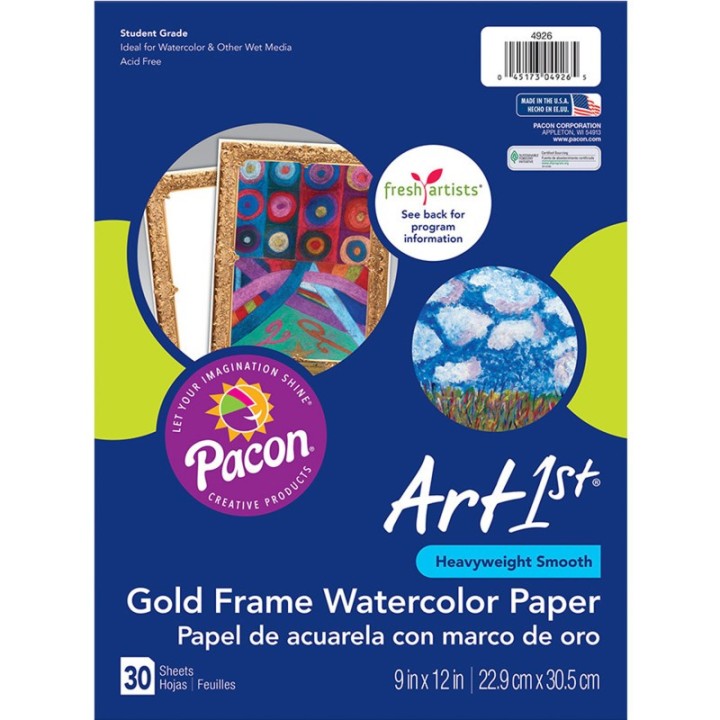 UCreate® Watercolor Paper, Gold Frame, 9" x 12", 30 Sheets