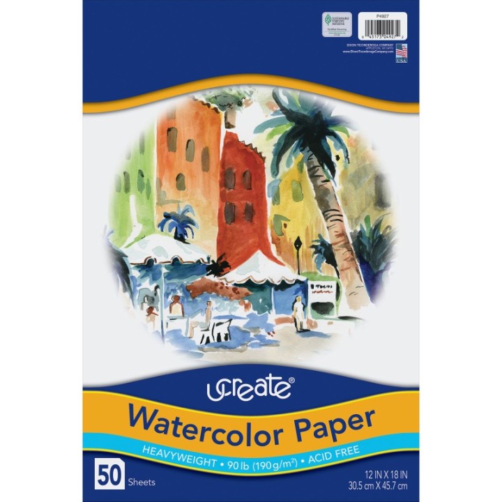 UCreate® Watercolor Paper, White, 90lb., 12" x 18", 50 Sheets