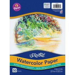 UCreate® Watercolor Paper, White, Package, 140 lb., 9" x 12", 50 Sheets
