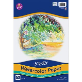 UCreate® Watercolor Paper, White, 140 lb., 12" x 18", 50 Sheets