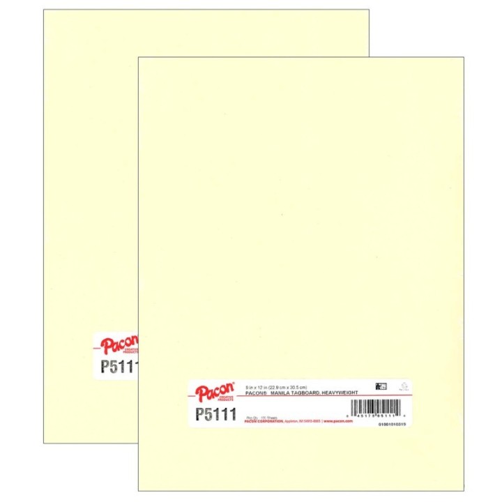 Pacon® Heavyweight Tagboard, Manila, 9" x 12", 100 Sheets Per Pack, 2 Packs