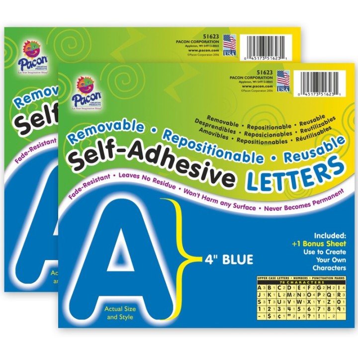 Pacon® Self-Adhesive Letters, Blue, Puffy Font, 4", 78 Characters Per Pack, 2 Packs
