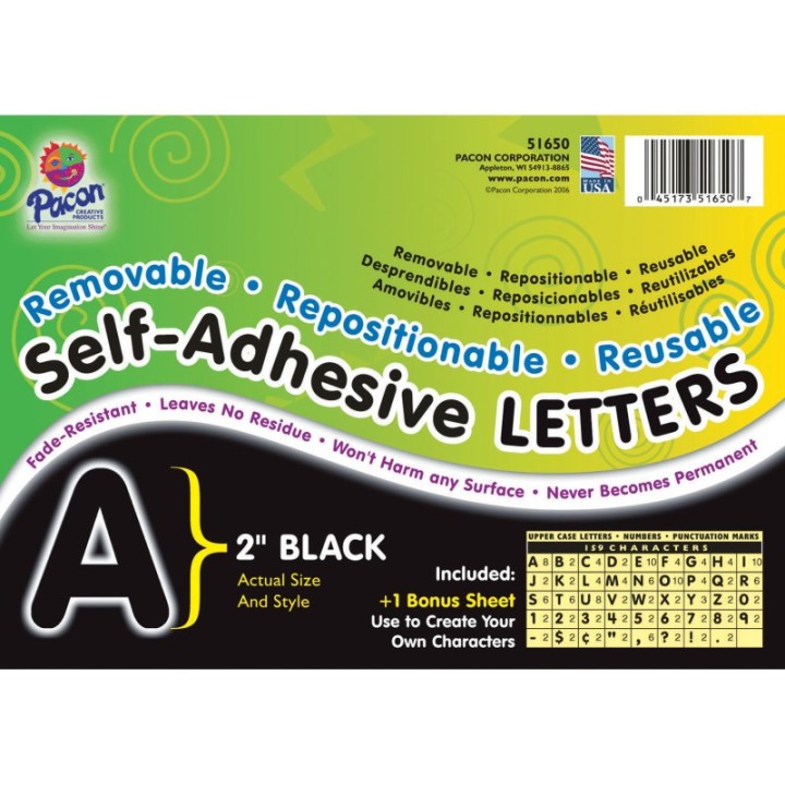 Pacon® Self-Adhesive Letters, Black, Puffy Font, 2", 159 Characters