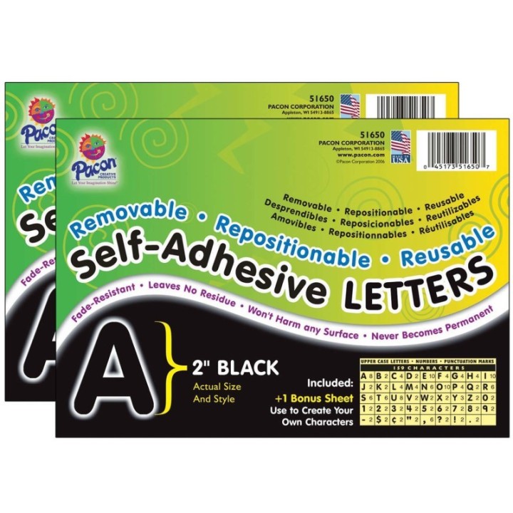 Pacon® Self-Adhesive Letters, Black, Puffy Font, 2", 159 Characters Per Pack, 2 Packs