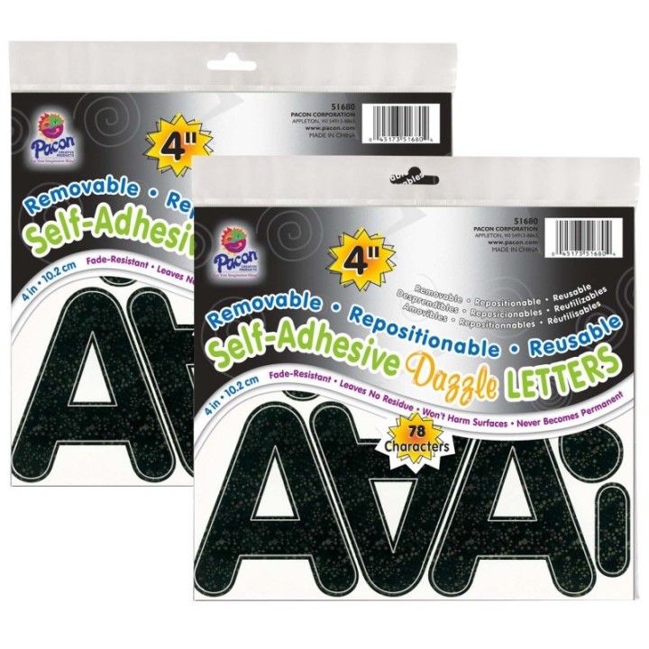 Pacon® Self-Adhesive Letters, Black Dazzle, Puffy Font, 4", 78 Per Pack, 2 Packs