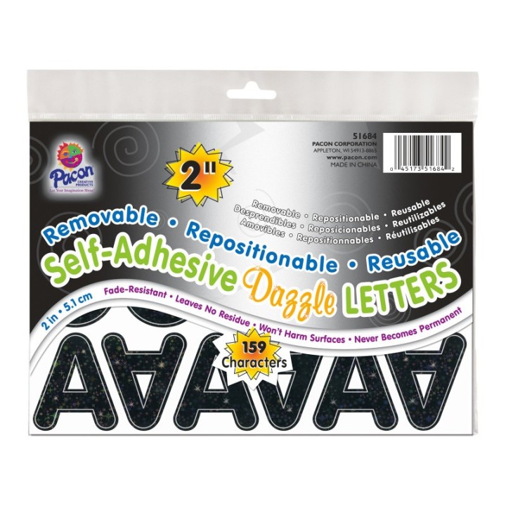Pacon® Self-Adhesive Letters, Black Dazzle, Puffy Font, 2", 159 Characters