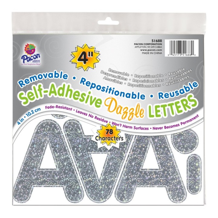 Pacon® Self-Adhesive Letters, Silver Dazzle, Puffy Font, 4", 78 Characters