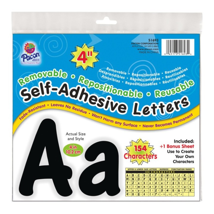 Pacon® Self-Adhesive Letters, Black, Cheery Font, 4", 154 Characters