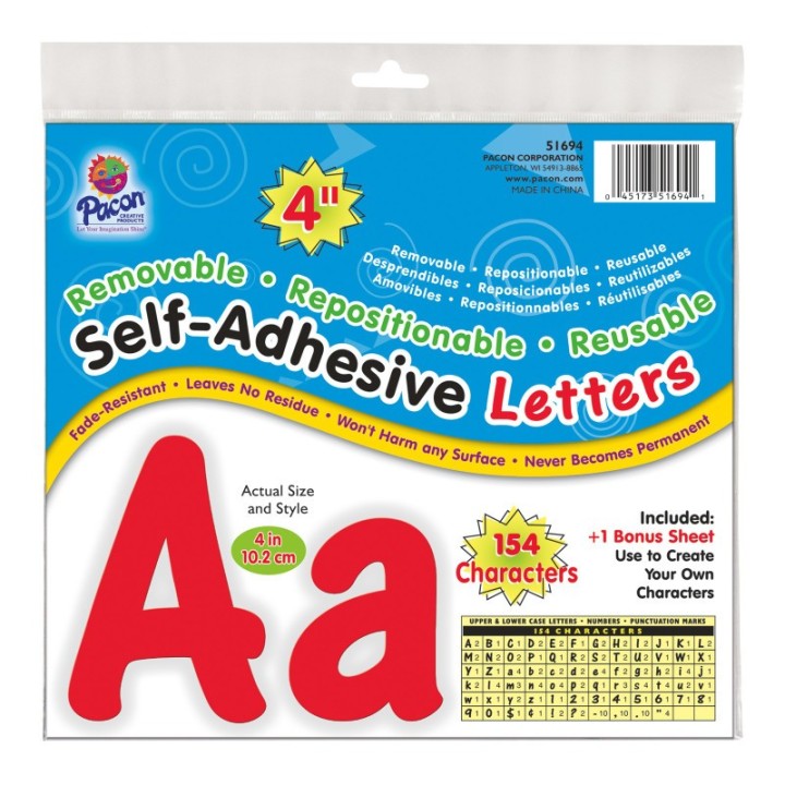 Pacon® Self-Adhesive Letters, Red, Cheery Font, 4", 154 Characters