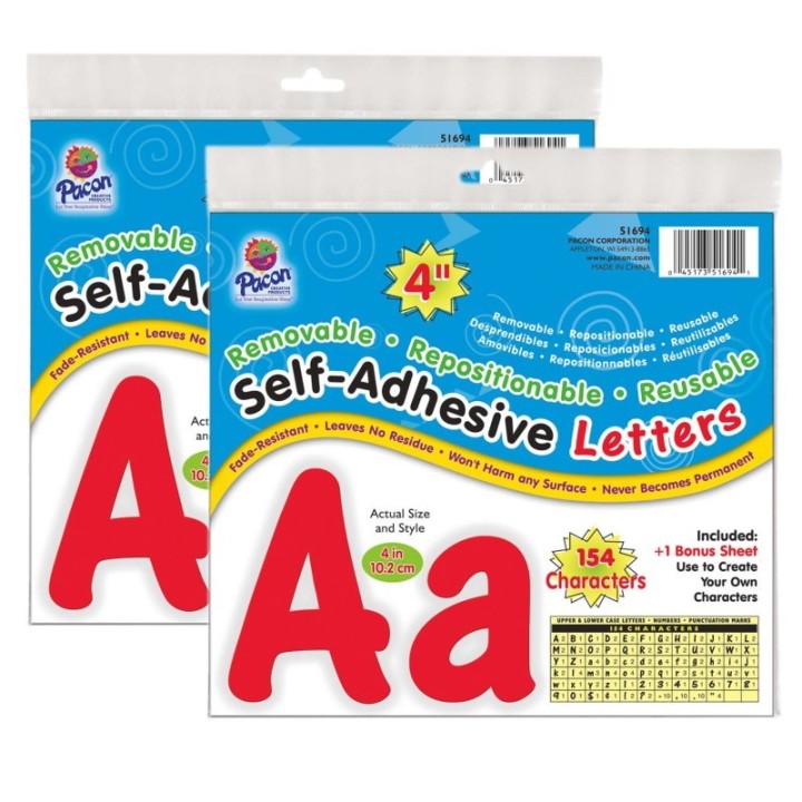 Pacon® Self-Adhesive Letters, Red, Cheery Font, 4", 154 Per Pack, 2 Packs