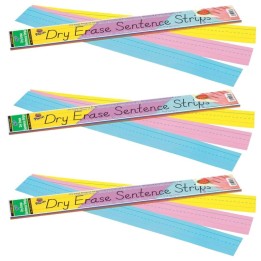 Pacon® Dry Erase Sentence Strips, 3 Assorted Colors, 1-1/2" X 3/4" Ruled, 3" x 24", 30 Per Pack, 3 Packs
