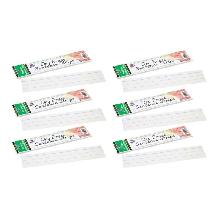 Pacon® Dry Erase Sentence Strips, White, 1-1/2" X 3/4" Ruled, 3" x 12", 30 Per Pack, 6 Packs