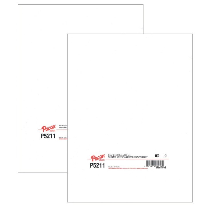 Pacon® Heavyweight Tagboard, White, 9" x 12", 100 Sheets Per Pack, 2 Packs