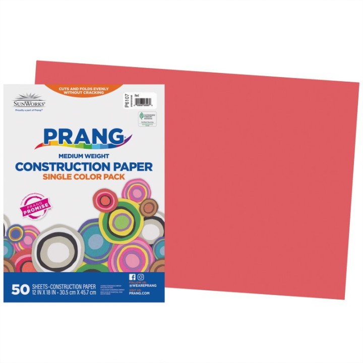 Prang® Construction Paper, Medium Weight, Red, 12" x 18", 50 Sheets