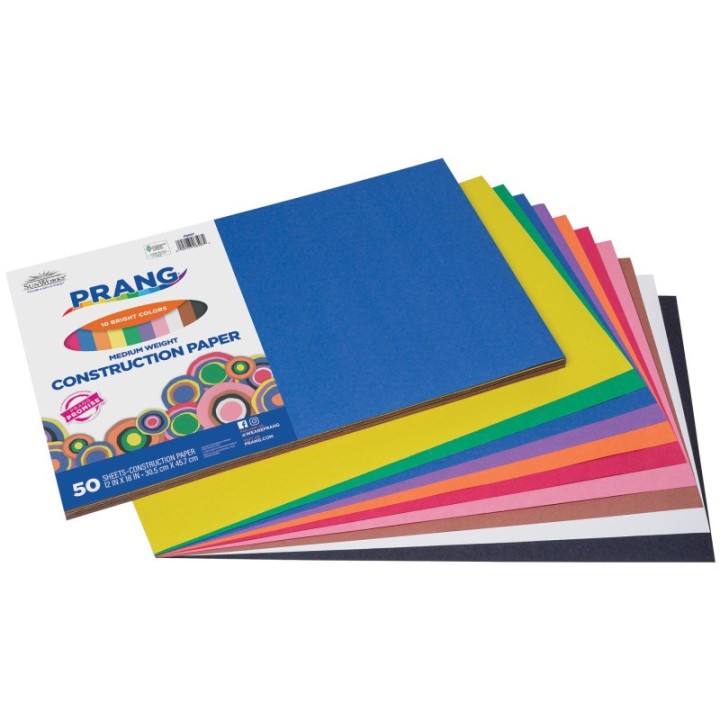 Prang® Construction Paper Assorted, 10 Assorted Colors, 12" x 18", 50 Sheets