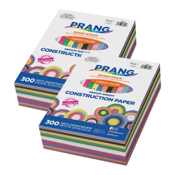 Prang® Construction Paper Smart Stack™ 11 Colors, 11 Assorted Colors, 9" x 12", 300 Sheets Per Pack, 2 Packs