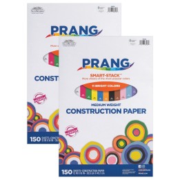 Prang® Smart Stack™ Construction Paper, Medium Weight, 11 Assorted Colors, 12" x 18", 150 Sheets Per Pack, 2 Packs