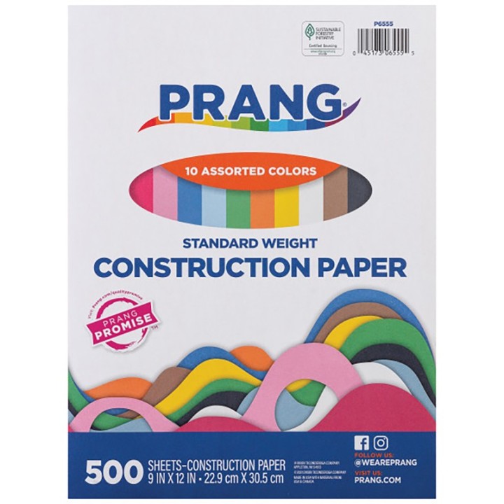 Prang® Construction Paper, Standard Weight, 10 Assorted Colors, 9" x 12", 500 Sheets