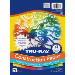 Tru-Ray® Construction Paper, Heavyweight, Color Wheel Assortment, 12 Vibrant Colors, 12" x 18", 72 Sheets