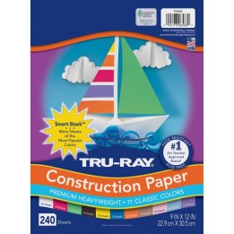 Tru-Ray® Construction Paper Smart-Stack, Heavyweight, 11 Classic Colors, 9" x 12", 240 Sheets