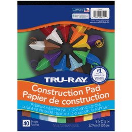 Tru-Ray® Construction Paper Pad, Heavyweight, 10 Classic Colors, 9" x 12", 40 Sheets