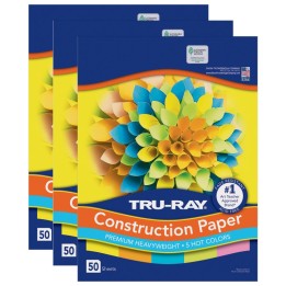 Tru-Ray® Construction Paper, Heavyweight, 5 Assorted Hot Colors, 12" x 18", 50 Sheets Per Pack, 3 Packs