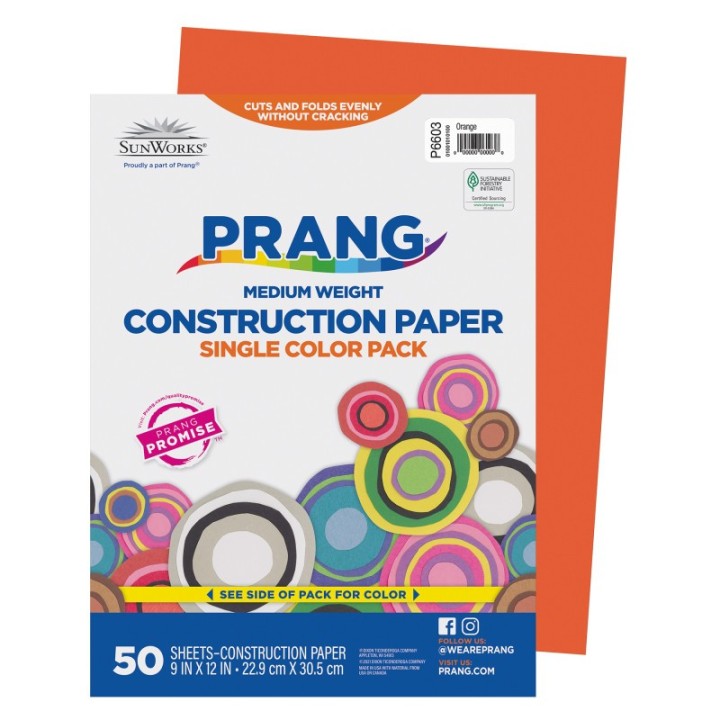 Prang® Construction Paper, Medium Weight, Orange, 9" x 12", 50 Sheets