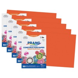 Prang® Construction Paper, Medium Weight, Orange, 12" x 18", 50 Sheets Per Pack, 5 Packs