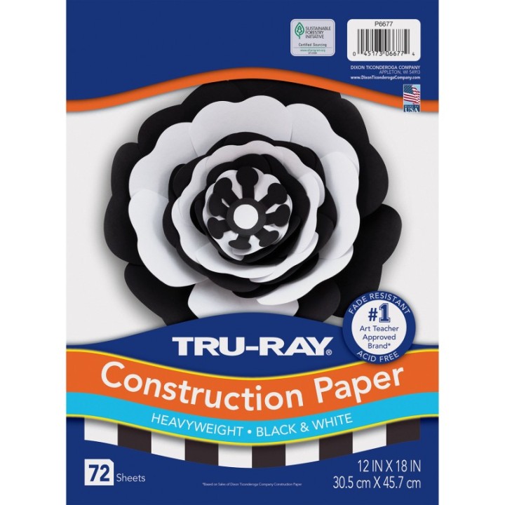 Tru-Ray® Premium Construction Paper, Heavyweight, Black & White, 12" x 18", 72 Sheets