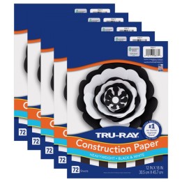 Tru-Ray® Premium Construction Paper, Heavyweight, Black & White, 12" x 18", 72 Sheets Per Pack, 5 Packs