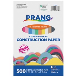 Prang® Construction Paper, Standard Weight, 10 Assorted Colors, 6" x 9", 500 Sheets