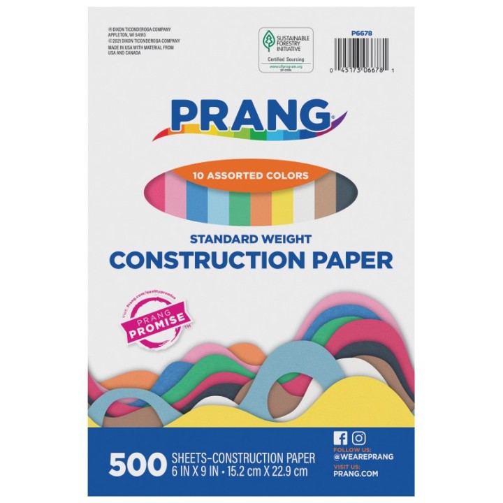 Prang® Construction Paper, Standard Weight, 10 Assorted Colors, 6" x 9", 500 Sheets
