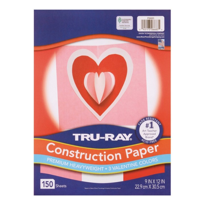 Tru-Ray® Construction Paper, Heavyweight, Valentine Assortment, 9" x 12", 150 Sheets